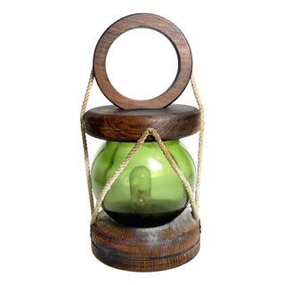 Wooden Table Lamp with Glass Globe, France, 1960s For Sale