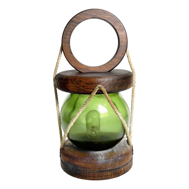 Wooden Table Lamp with Glass Globe, France, 1960s For Sale