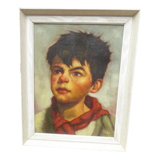 Ruth Mayer, Portrait of a Young Boy, Oil on Canvas, Framed For Sale