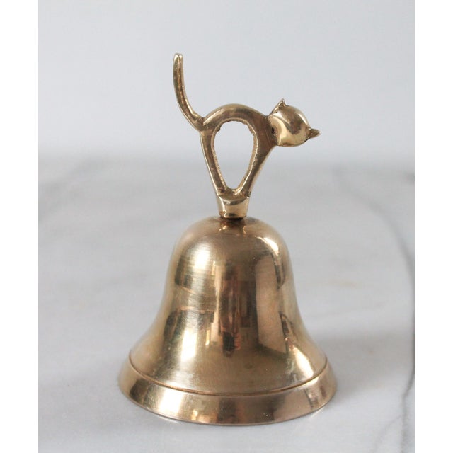 Mid-Century Modern Mid-Century Polished Brass Arching Cat Dinner Bell For Sale - Image 3 of 7