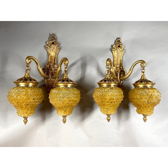 1980s French Louis XVI Gold Bronze Crystal Wall Lamps/ Sconces -Pair For Sale - Image 13 of 14