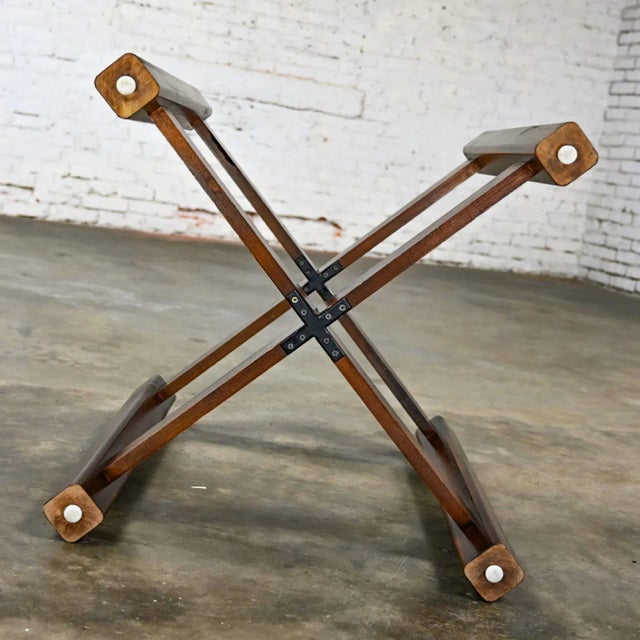 Late 20th Century Modern Walnut X-Base Dining Room Table With Round Tempered Glass Top For Sale - Image 11 of 12