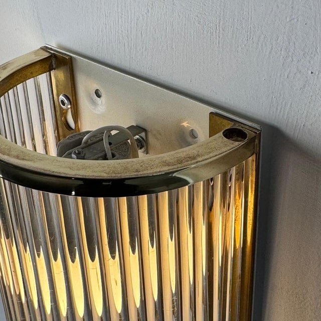 Metal Art Deco Style Murano Glass and Brass Wall Sconces attributed to De Majo, 1970s, Set of 2 For Sale - Image 7 of 16