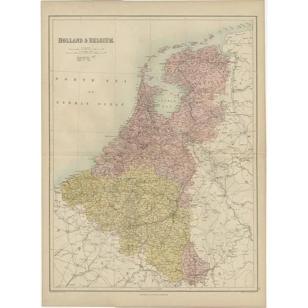 Antique Map of the Netherlands and Belgium by A & C. Black, 1870s For Sale - Image 3 of 6