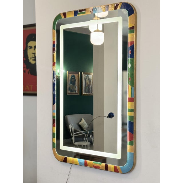 Modern Aurea Led Light Mosaic Bathroom Mirror by Jonathan Amar Studio For Sale - Image 3 of 12
