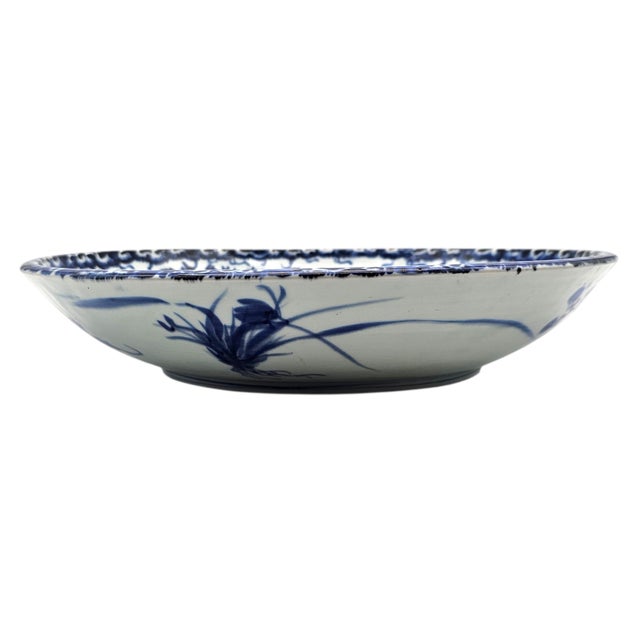 Chinoiserie Large Hand-Painted Blue and White Porcelain Charger Bowl, Chinese Export Style, 16" For Sale - Image 3 of 11