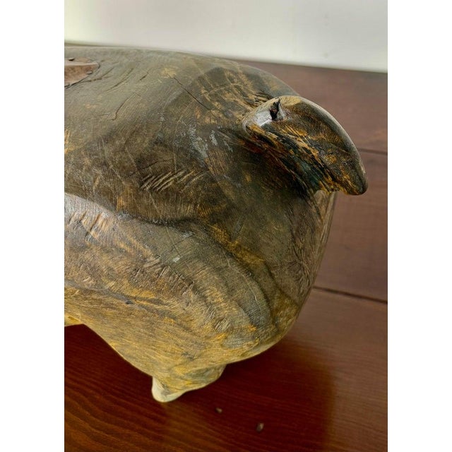 Folk Art Carved Wooden Pig Sculpture With Patinated Finish For Sale - Image 9 of 10