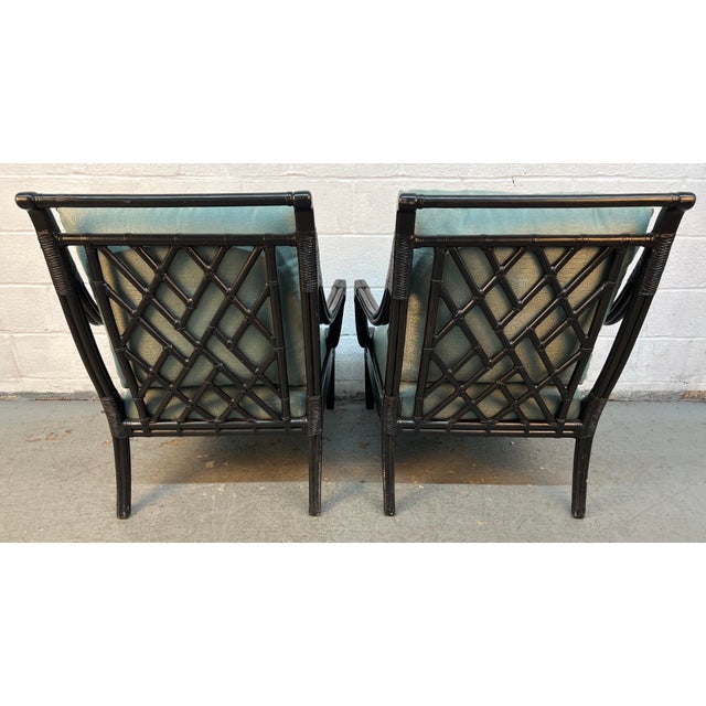 Mid-Century Chinese Chippendale Style Ebonized Bamboo Lounge Chairs by LaCor For Sale - Image 9 of 16