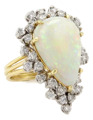 Pear Shaped 8.00ct Australian Opal & Diamond 18k White Gold Ring - Size 6
