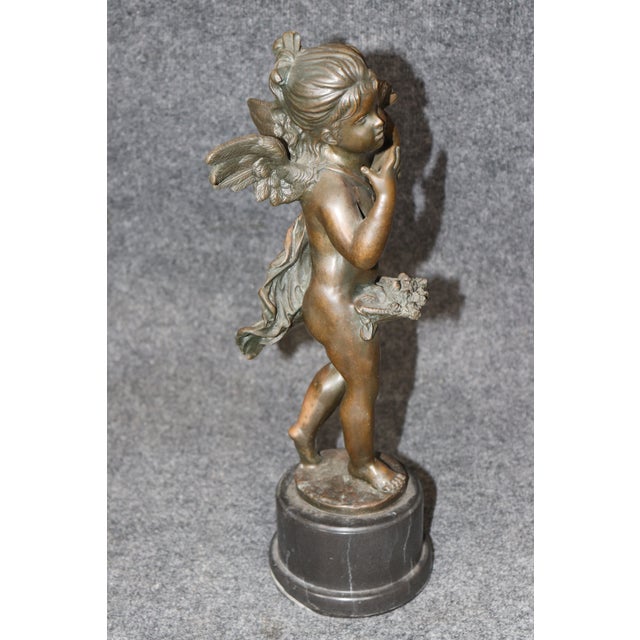 Metal 1960's Patinated Winged Putti Sculpture on Marble Base For Sale - Image 7 of 10