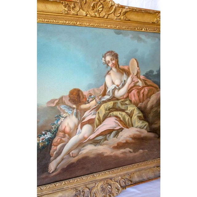 French School Artist after Boucher, Venus with a Tambourine in the Clouds, 18th Century, Oil on Canvas, Framed For Sale - Image 3 of 5
