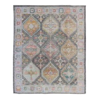 Tribal All-Over Design Turkish Oushak Rug With Large Medallions For Sale
