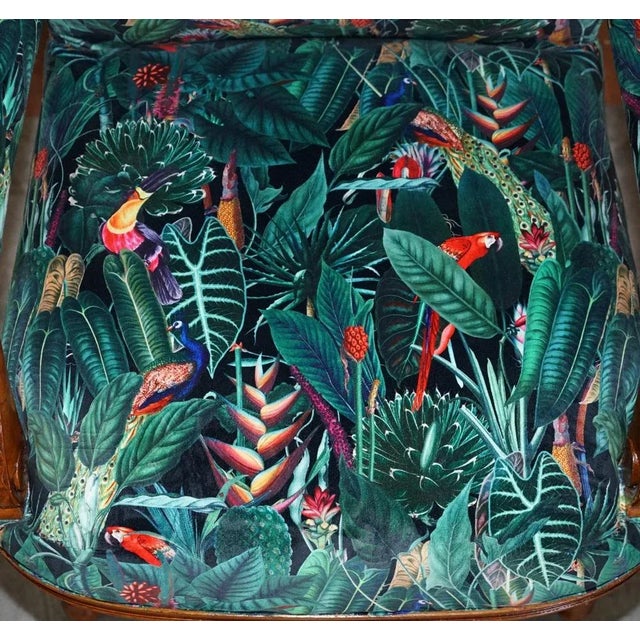 Vintage English Carver Walnut Armchair with Birds of Paradise Upholstery For Sale - Image 6 of 18