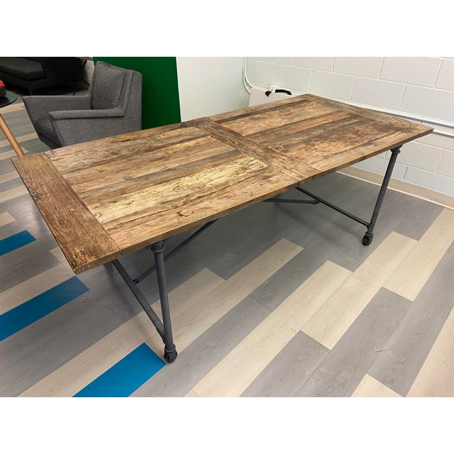 Restoration Hardware Reclaimed Wood and Iron Dining Table Conference Room Table For Sale - Image 11 of 12