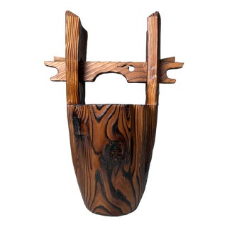 Sugi Wooden Japanese Ikebana Vase with Copper Reservoir, 1960s For Sale