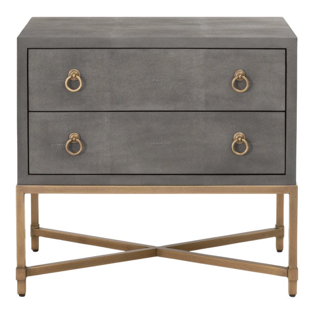 Strand Faux Shagreen 2-Drawer Nightstand, Grey For Sale