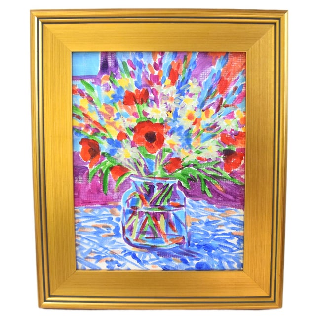 2020s Impressionist Floral Bouquet Painting Including the Antiqued Gold Wood Frame For Sale - Image 5 of 5
