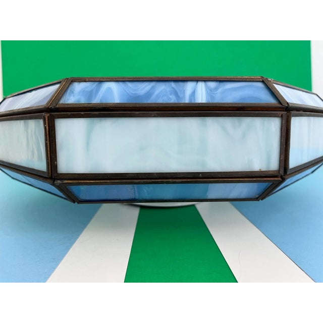 Mid Century Blue & White Tiffany Style Flush Light For Sale - Image 14 of 18