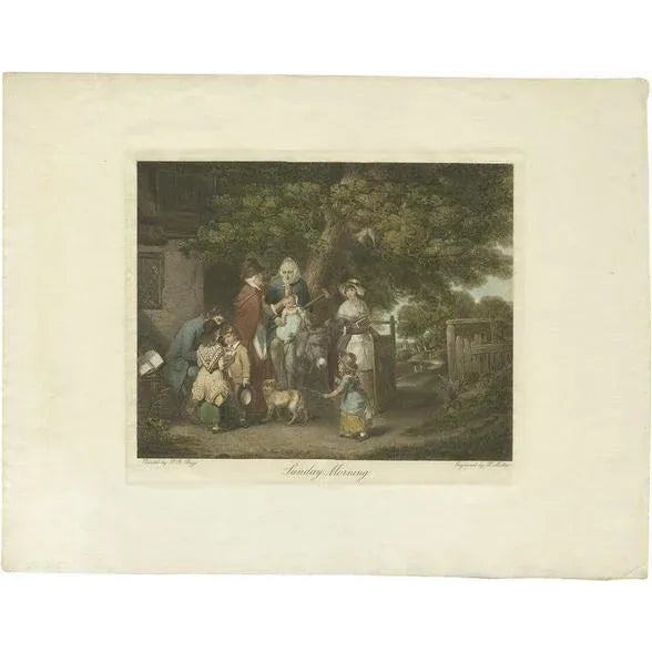 Paper Mutter after W.R. Bigg, Village Scenery with Grandmother on a Donkey, 1800, Print For Sale - Image 7 of 7