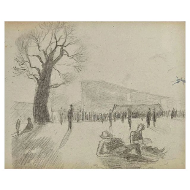 Norbert Meyre, The Park, Original Drawing, Mid-20th Century For Sale