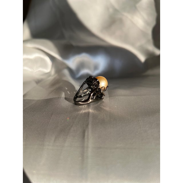 South Sea Golden Pearl and Champagne Diamond Flower Cocktail Ring, Size 7.5 For Sale - Image 10 of 12