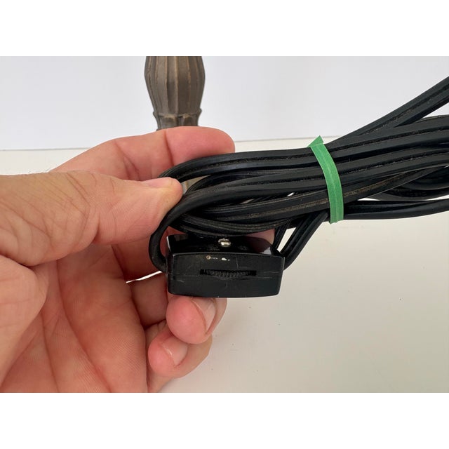 Art Nouveau 1940s Art Nouveau Boudoir Lamp With Blue Satin Glass Shade & Beaded Fringe 15-1/2” For Sale - Image 3 of 7