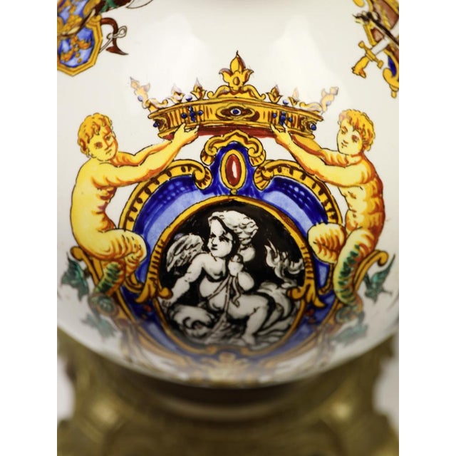 Antique 19th Century Neo-Renaissance Italian Majolica Porcelain Table Lamps, 1890, Set of 2 For Sale - Image 15 of 18
