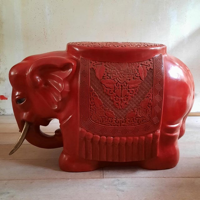This large elephant weighs 23 kg. Special decoration item. Scarlet red. Brass tusks. Can be used as a stool. Most likely...