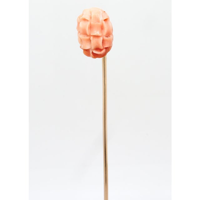 Vintage 10k Gold & Carved Coral Bead Stickpin For Sale - Image 4 of 12
