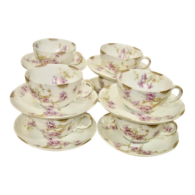 Antique Set of Theodore Haviland Limoges Tea Cups & Saucers- 16 Pieces For Sale