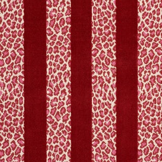 Schumacher X Timothy Corrigan Guepard Stripe Velvet Fabric in Red For Sale