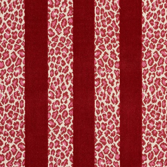 Schumacher X Timothy Corrigan Guepard Stripe Velvet Fabric in Red For Sale