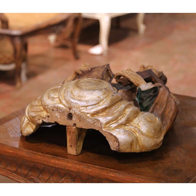 Cream 17th Century Polychrome Carved Wood Sculpture of Saint Thomas the Apostle For Sale - Image 8 of 9