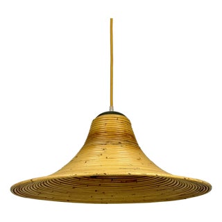 Mid-Century Vivai Del Sud Style Pencil Reed Trumpet Pendant Lamp / 60s Italy from Vivai Del Sud, 1970s For Sale