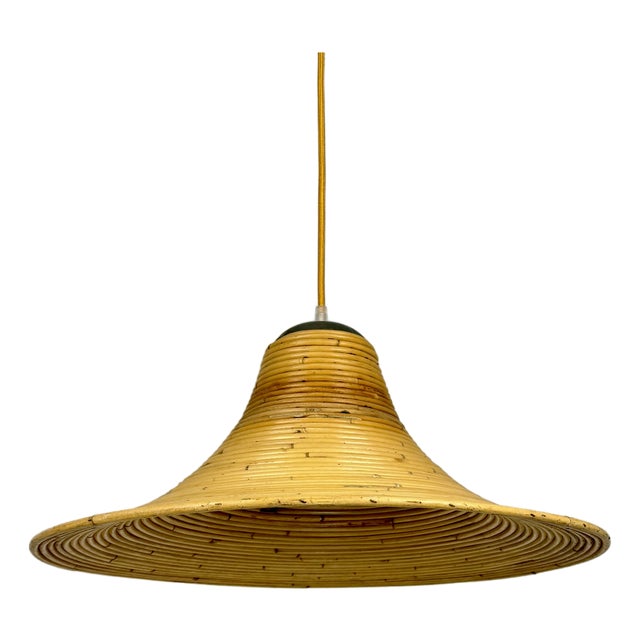 Mid-Century Vivai Del Sud Style Pencil Reed Trumpet Pendant Lamp / 60s Italy from Vivai Del Sud, 1970s For Sale
