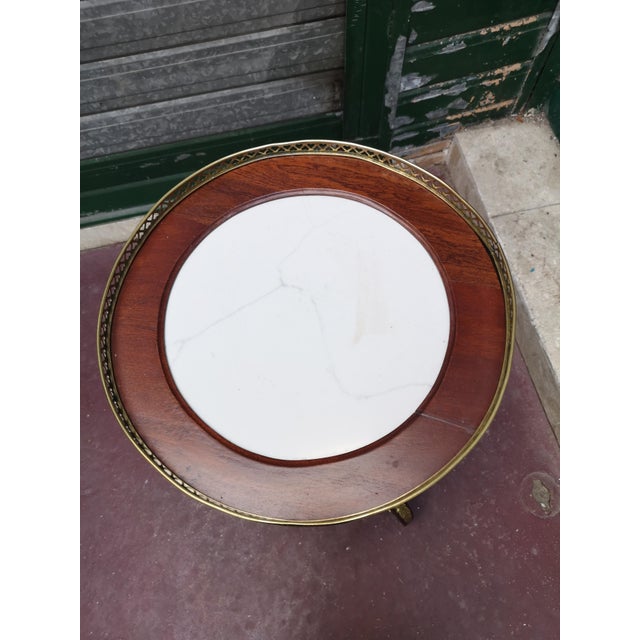 Round Wood and Marble Side Table, France For Sale - Image 11 of 13