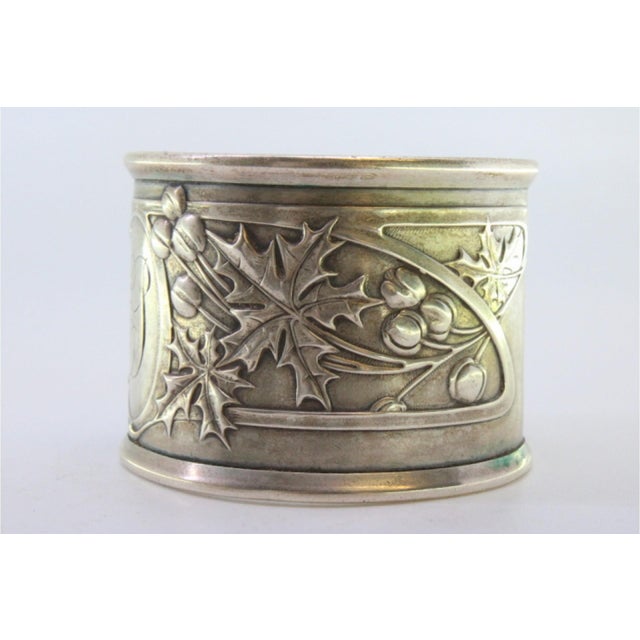 Silver Napkin Ring with Raised Floral Motifs Surrounding a Monogram Card. For Sale - Image 4 of 8