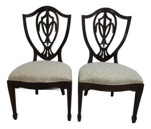 1980s Pair Drexel Mahogany Chippendale Shield Back Dining Side Chairs B