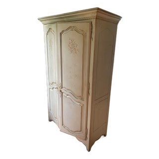 French Country Armoire, Hand Painted Floral Motifs. Ethan Allen For Sale