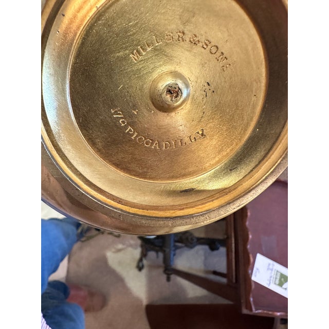 Chocolate Antique Miller & Sons Brass Buillotte Lamp With Chocolate Brown Metal Shade For Sale - Image 8 of 8