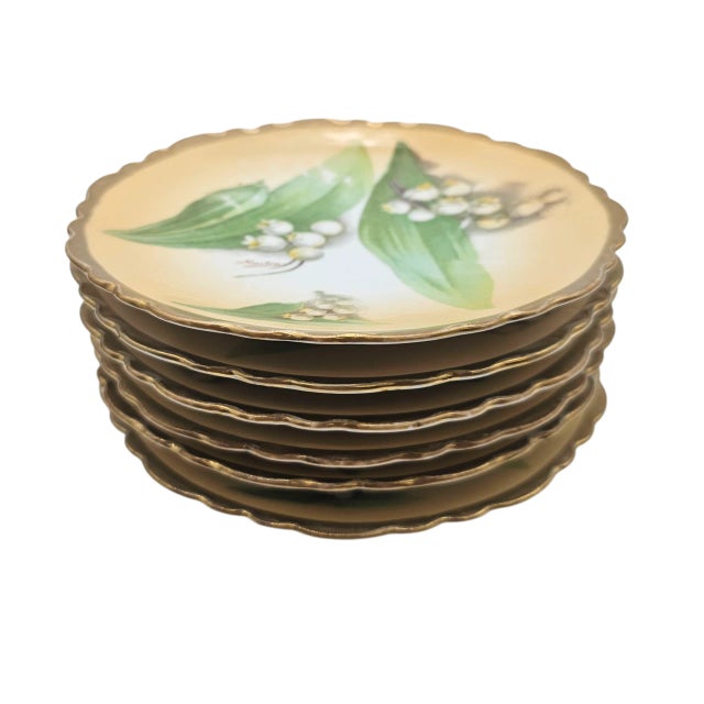 Figurative Royal Austria Lily of the Valley Porcelain Plate Set With Gilt Detailing For Sale - Image 3 of 14