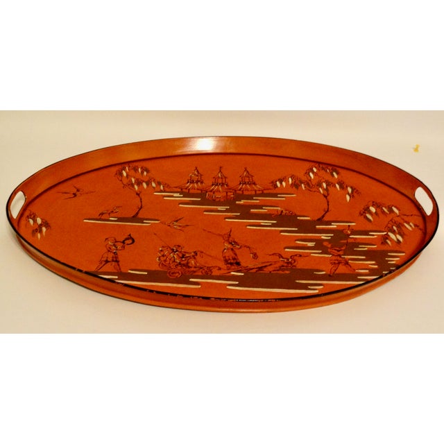 Antique French Hand Painted Chinoiserie Serving Tray For Sale - Image 14 of 17