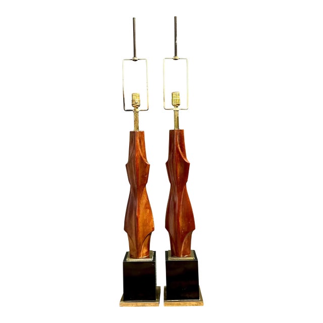 Vintage Original Laurel Lamp Company Wood Sculptural Lamps - A Pair For Sale