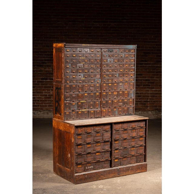 Industrial Antique Monumental Industrial Hardware & Parts Cabinet For Sale - Image 3 of 11