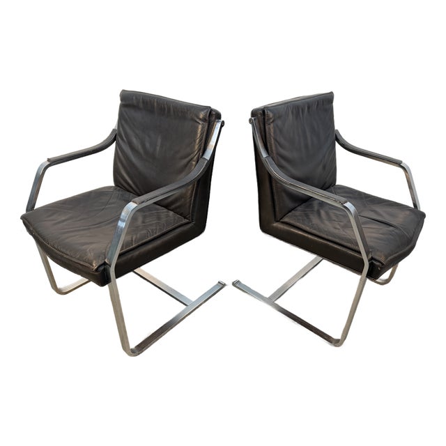 Mid 20th Century Leather and Chrome Armchairs Attributed to Rudolf Glatzel for Walter Knoll For Sale