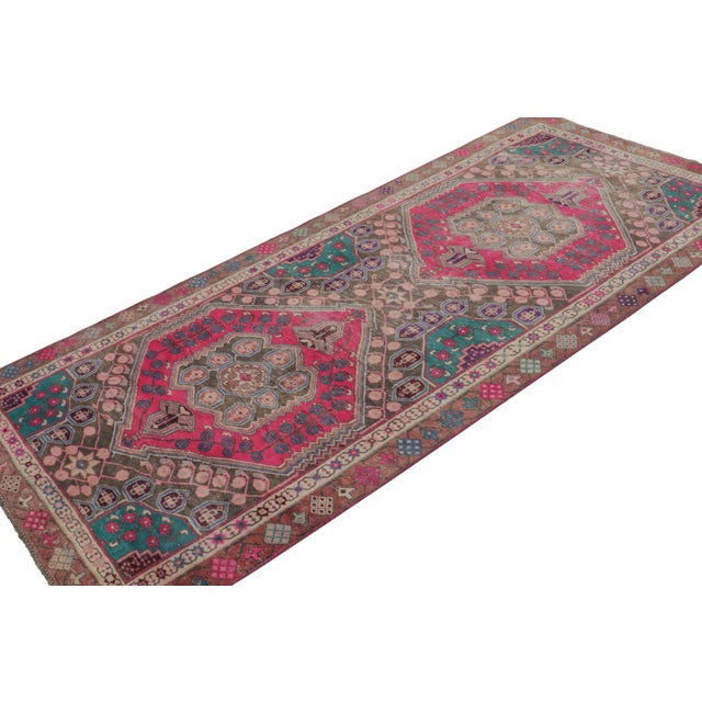 1970s Vintage Persian Shiraz Rug in Pink and Teal Floral Patterns by Rug & Kilim For Sale - Image 5 of 7