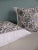 Vintage Fortuny Alderelli Fabric in Midnight and White Decorative Square Pillows- a Pair For Sale In Tampa - Image 6 of 8