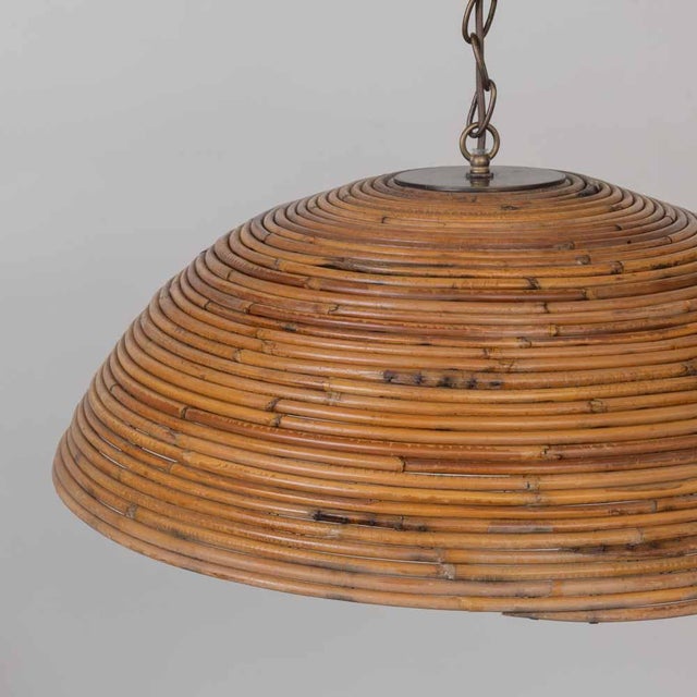 Wood 1960s Large Italian Rattan Dome Pendant Light For Sale - Image 7 of 13