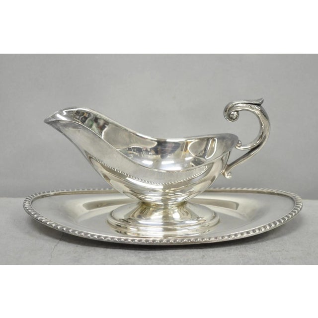 Vintage Crescent Victorian Silver Plated Gravy Sauce Boat on Attached Dish Plate For Sale - Image 11 of 12