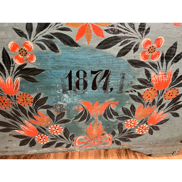 Antique Swedish Oak Kista Dowry Chest C. 1841 For Sale - Image 10 of 13